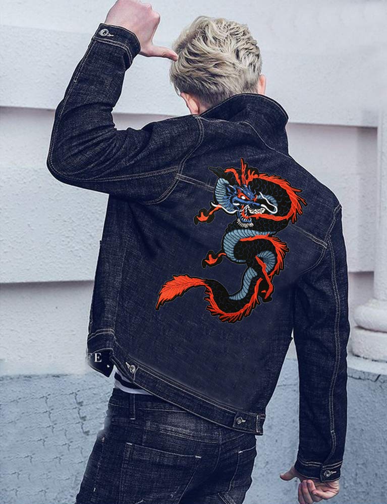 TEBWPIY Large Dragon Embroidered Applique Iron On Sew On Patch 13.4''Suitable for DIY Jeans, Jackets, Clothing, Bagsï¼ˆBlack Redï¼‰ - Image 2